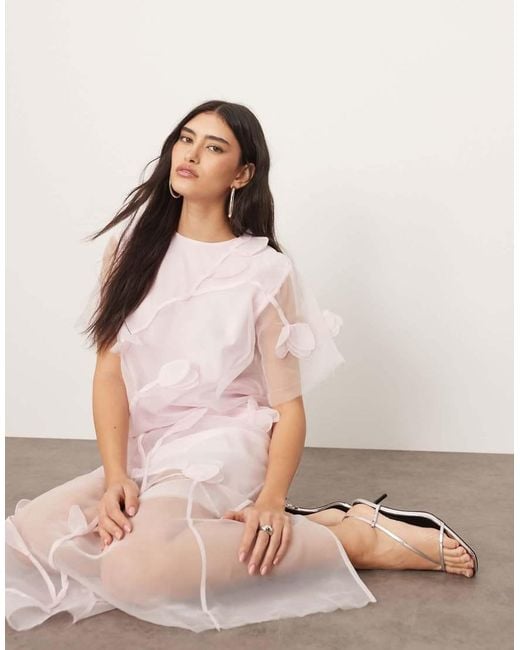 ARRANGE Pink Organza Floral Applique Maxi Dress