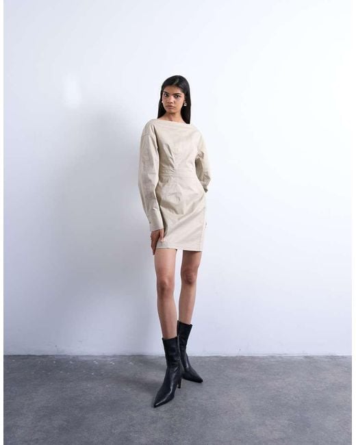 TOPSHOP Natural Waisted Ovoid Sleeve Slash Neck Mini Dress