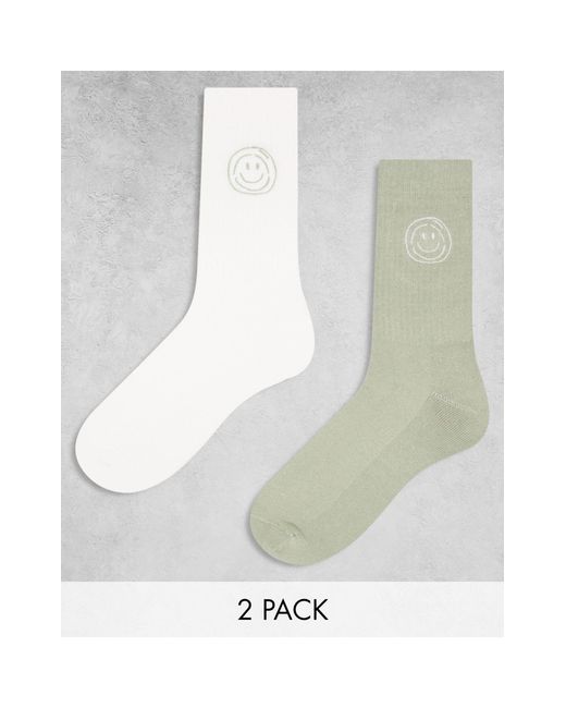 ASOS White 2 Pack Sport Sock With Smile Embroidery for men