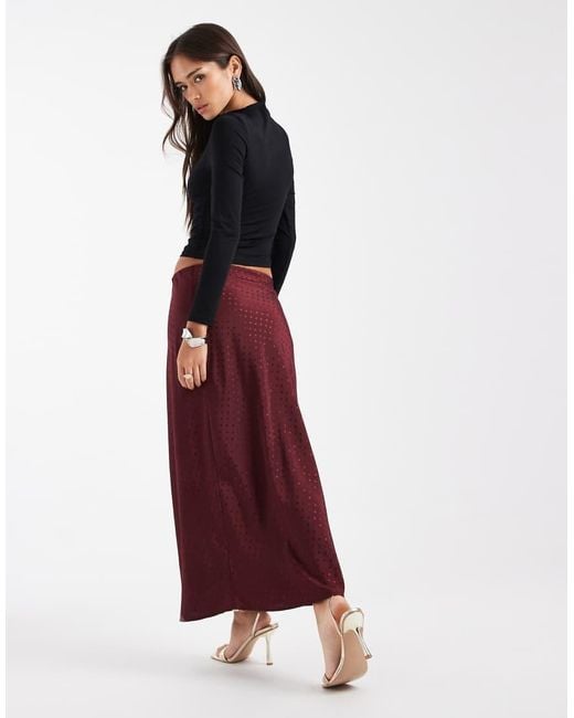 New Look Red Polka Dot Satin Bias Midi Skirt