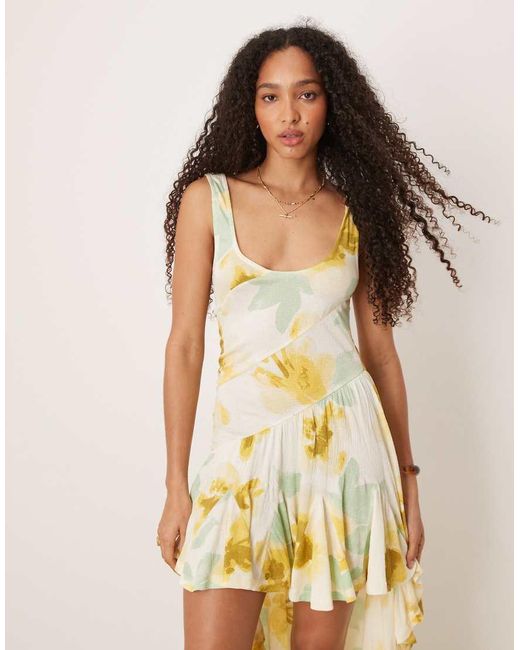 ASOS Natural Seam Detailed High Low Hem Midi Dress