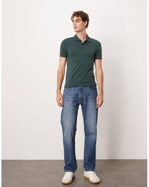 ASOS Green Essentials Muscle Fit Polo Shirt for men