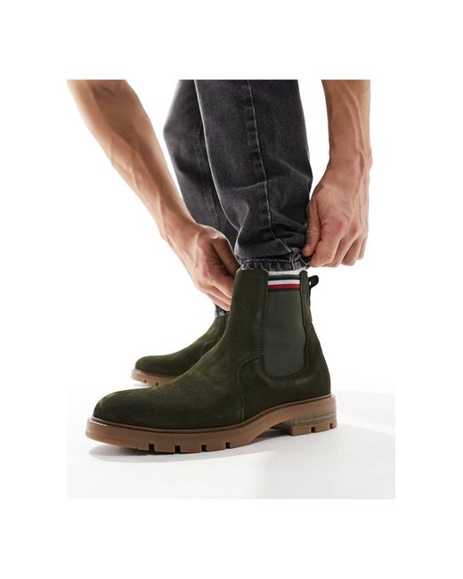 Tommy Hilfiger Green Suede Chelsea Boots for men
