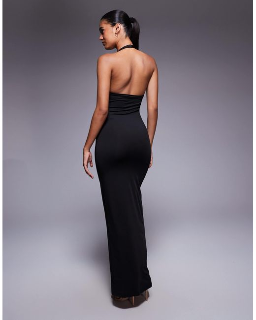 Princess Polly Blue Spicy Bodycon Halterneck Plunge Maxi Dress