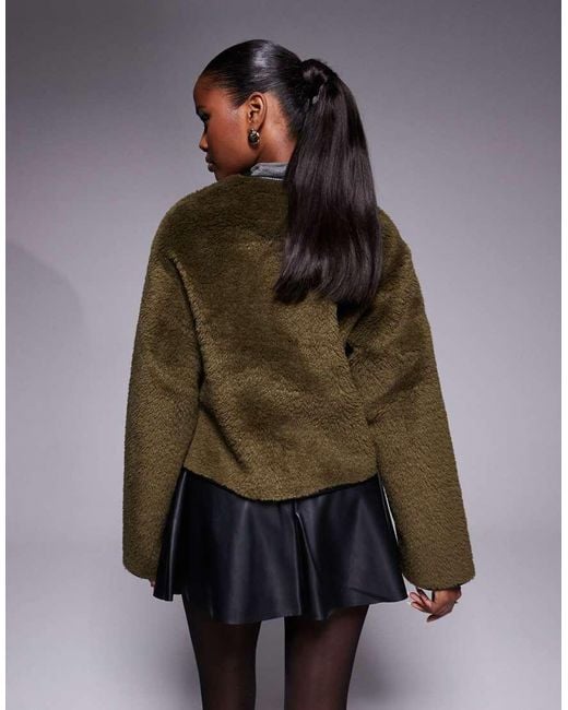 River Island Brown Borg Button Through Duffle Coat