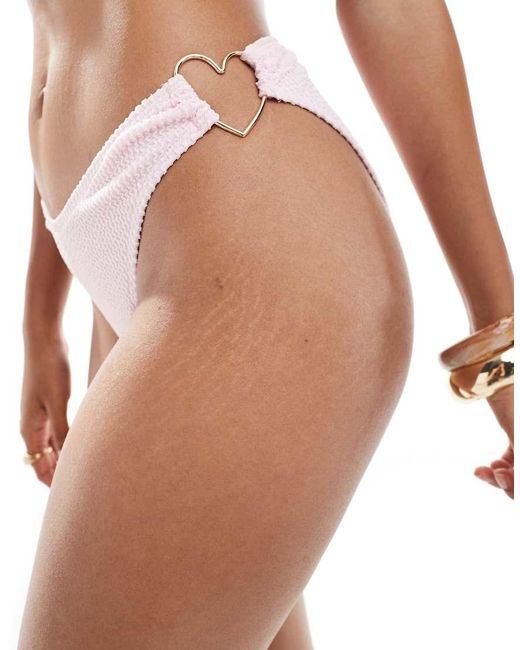 Miss Selfridge Pink Heart Detail Crinkle Bikini Bottom