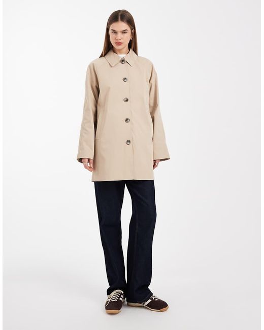 ONLY Natural Clean Mac Jacket With Check Sleeve