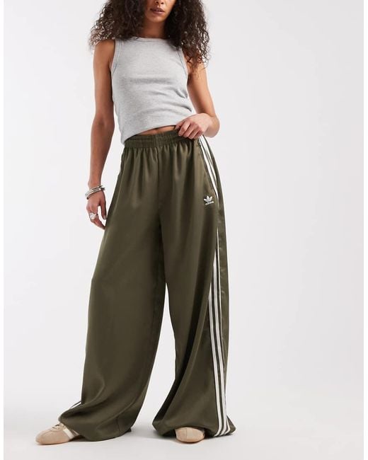 Adidas Originals Green Satin Wide Leg Track Pants