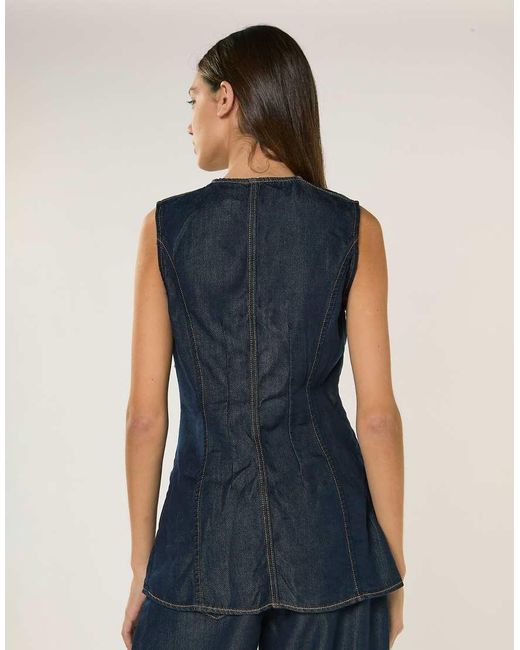 Glamorous Blue Denim Sleeveless Blouse