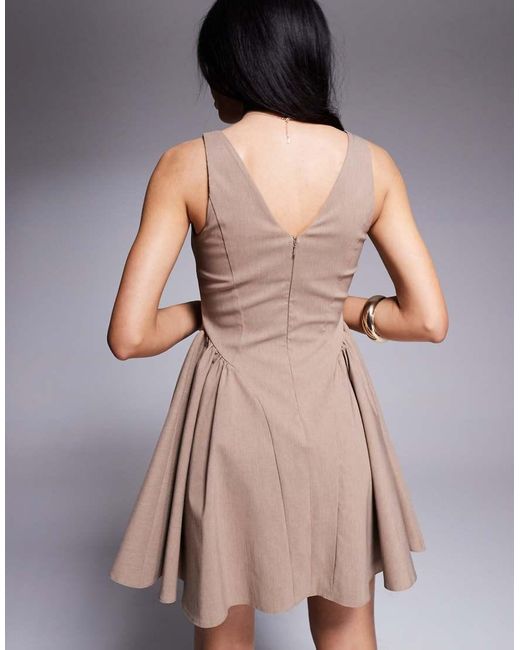ASOS Gray Bengaline Scoop Neck Structured Flippy Mini Dress