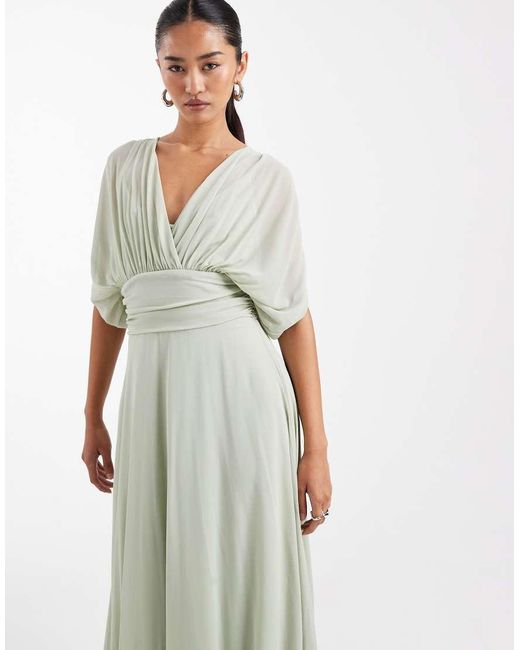 TFNC London Green Bridesmaid Pleated Chiffon Maxi Dress