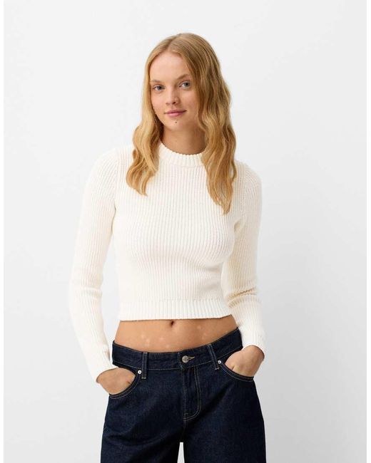 Bershka Sweater Met Ronde Hals in het White