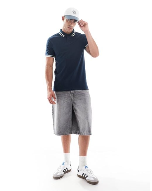 Polo en piqué à liserés blancs ASOS pour homme en coloris Blue