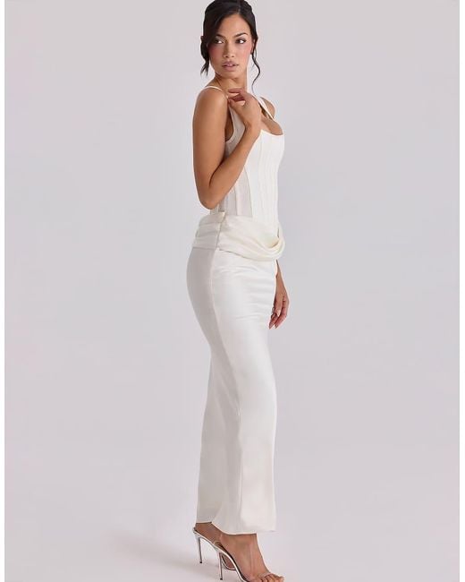 House Of Cb White Kira Ivory Satin Gathered Maxi Dress