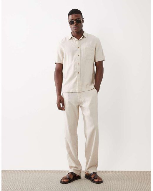 ASOS Natural Co-ord Straight Linen Blend Trousers for men