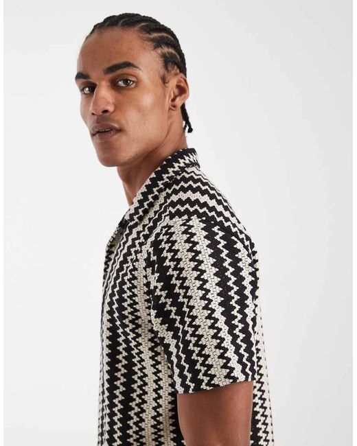 New Look Black Co-ord Zig Zag Print Shirt for men