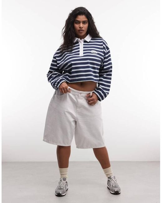 ASOS Blue Weekend Collective Curve Cropped Stripe Polo Top