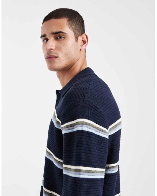 Jack & Jones Blue Crochet Polo for men