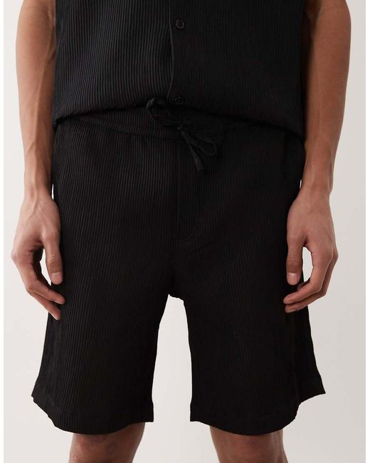 Jack & Jones Black Co-ord Plisse Shorts for men
