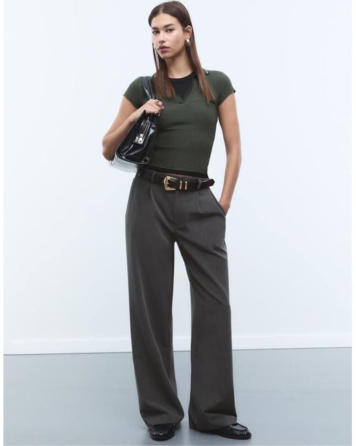 Stradivarius Gray Smart Straight-leg Trousers