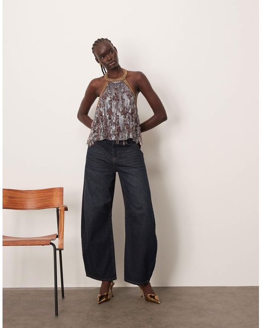 ARRANGE Brown Halter Embellished Top