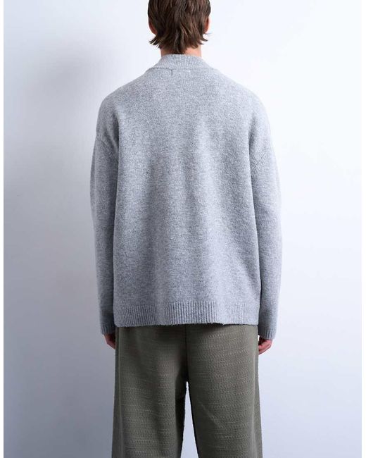 Topman Gray Double Zip Funnel Neck Cardigan for men