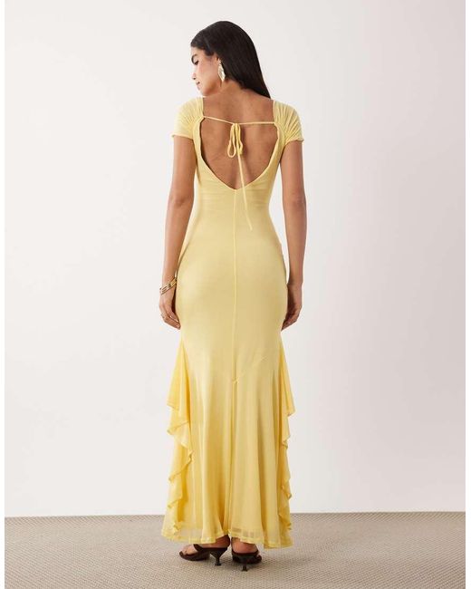 ASOS Natural Mesh Ruffle Maxi Dress