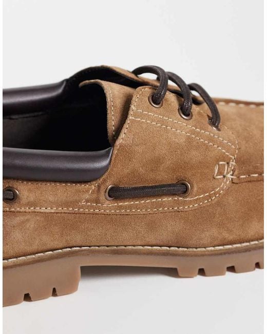 ASOS Brown Lace Up Boat Shoes With Cleated Sole for men