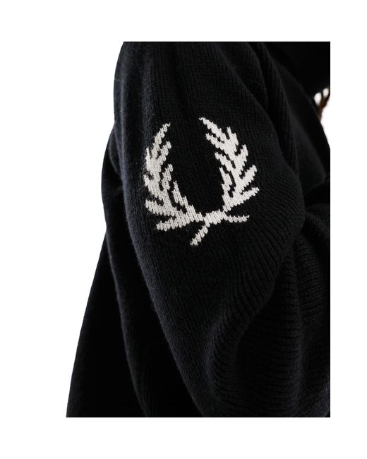 Fred Perry Black Laurel Wreath Knitted Roll Neck Jumper for men