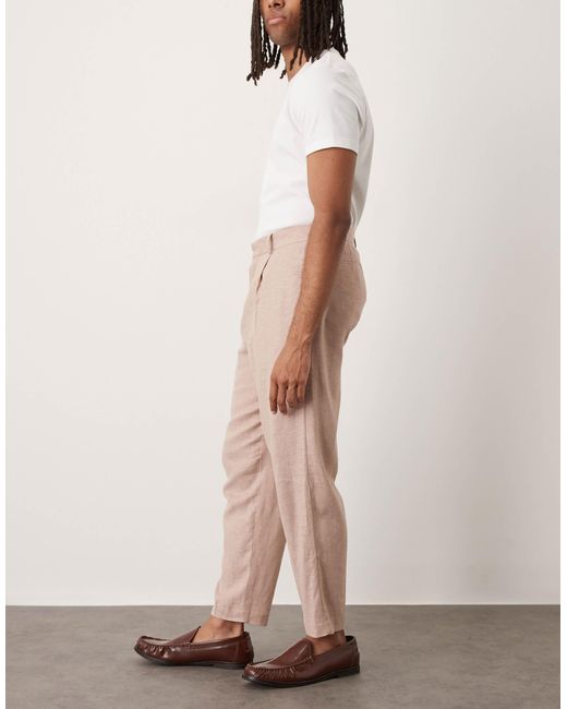 ASOS Natural Smart Relaxed Tapered Fit Trousers for men