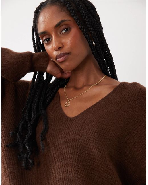 Threadbare Brown V-neck Jumper