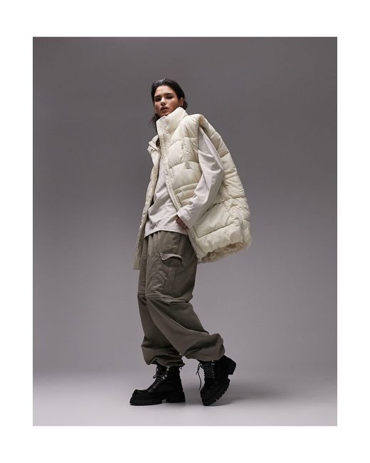 Mid Length Sleeveless Puffer Vest in Natural Lyst