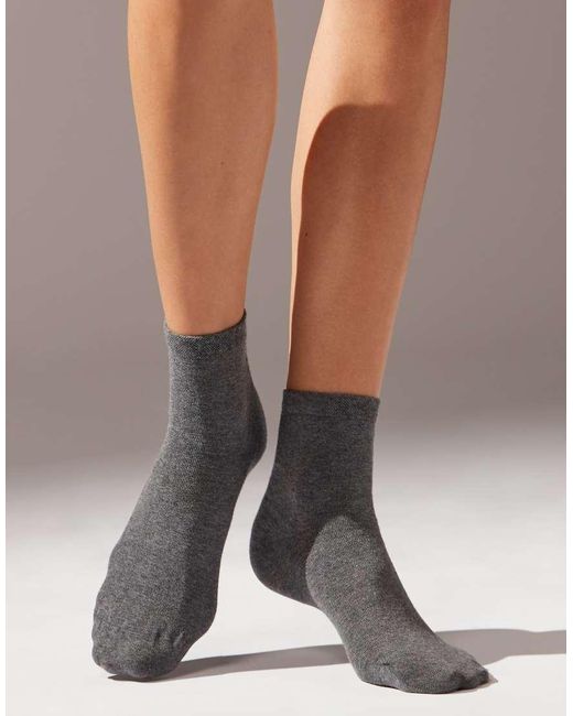 Calzedonia Gray Trim Detail Short Socks