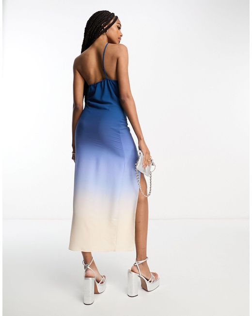 Vestido largo azul asimétrico con estampado degradado de ASOS de color Azul  | Lyst