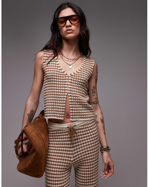 TOPSHOP Brown – karierte strickweste, kombiteil