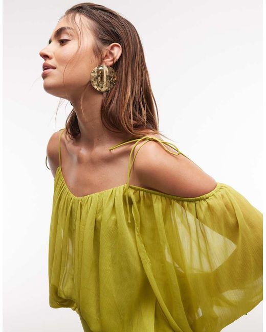 ASOS Green Blouson Bodice Maxi Dress With Split Sleeves And Volume Godet Skirt