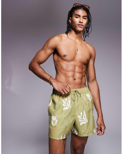 ASOS Korte Zwemshort Met Plantenprint in het Green voor heren