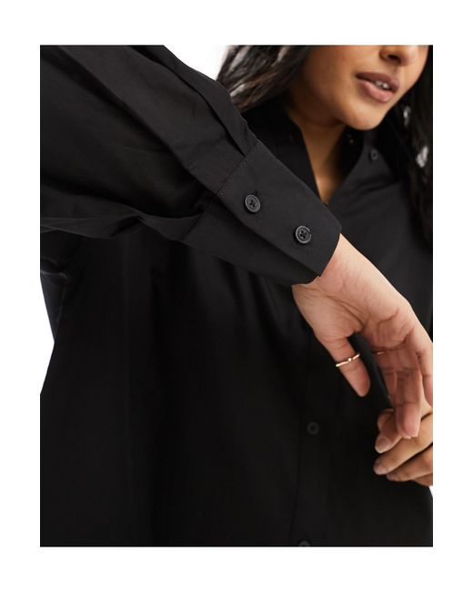 ASOS Black Ultimate Boyfriend Mini Shirt Dress With Volume Sleeve