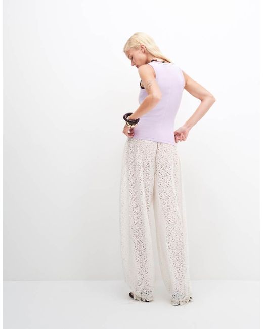 Monki White Boho Lace Balloon Trousers