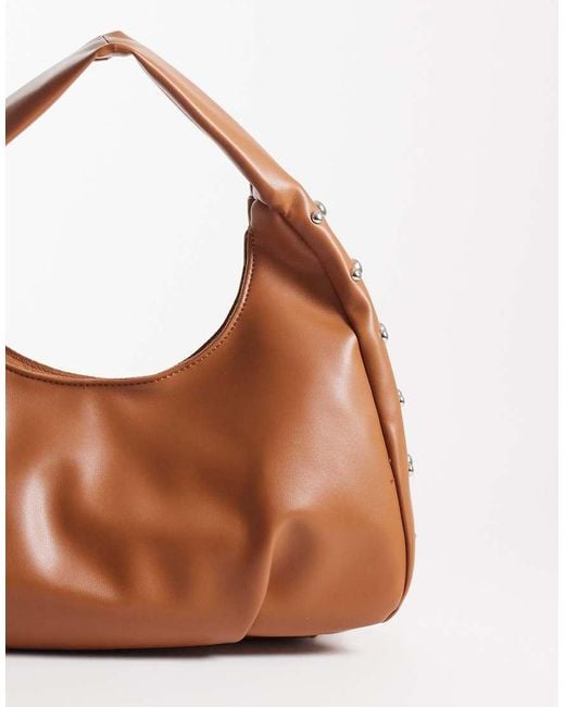 Pieces Brown Gold Studded Slouchy Shoulder Bag