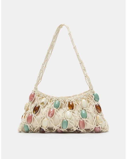 Pull&Bear White Embellished Macramé Shoulder Bag