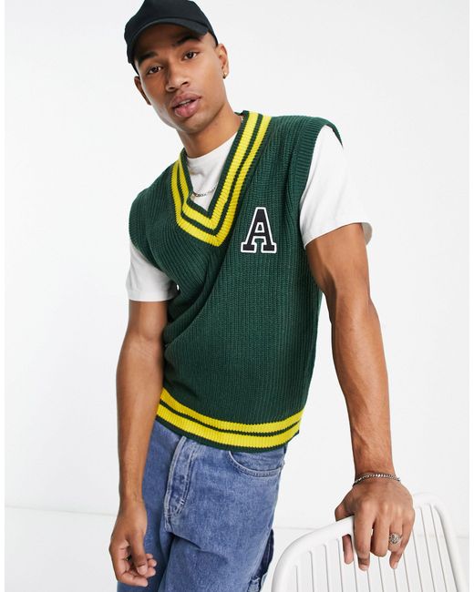 Another Influence Varsity Knitted Vest in Green for Men | Lyst