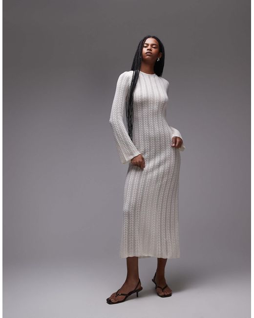 & Other Stories Gray Crochet Knit Maxi Dress With Open Tie-back