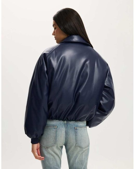Cotton On Blue Faux Leather Puff Bomber