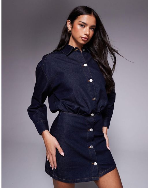 slim fit dress slacks OW Collection Ella Denim Shirt Dress in Blue