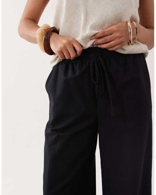 Miss Selfridge Black Linen Blend Wide Leg Trouser