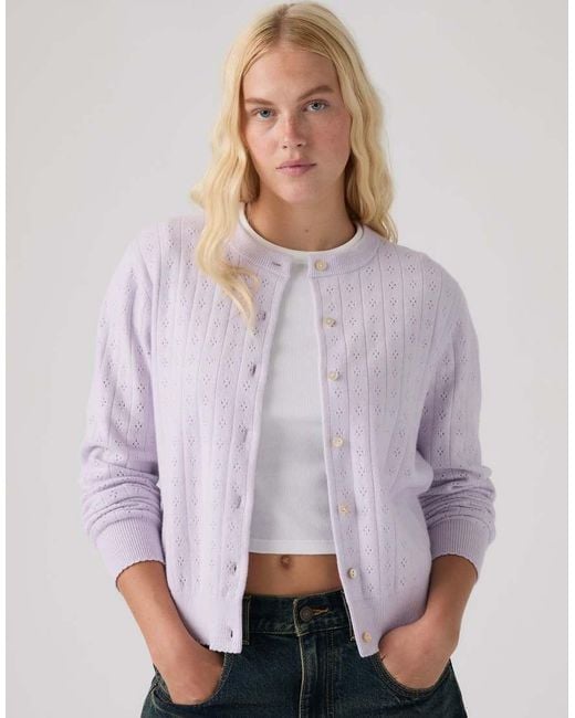 Levi's White Supersoft Pointelle Crewneck Cardigan