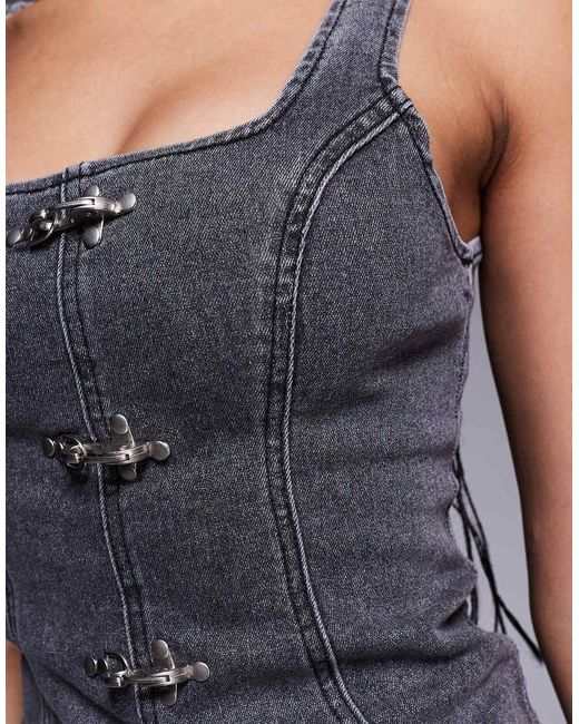 Liquor N Poker Blue Denim Corset Co-Ord With Buckle Detail