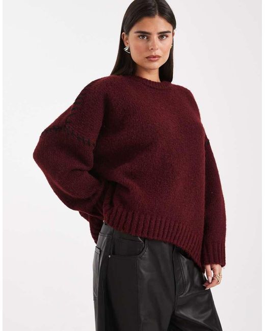 ASOS Red Blanket Stitch Crew Neck Sweater