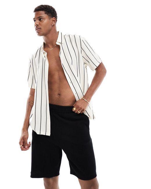 Bershka White Crinkle Stripe Shirt for men
